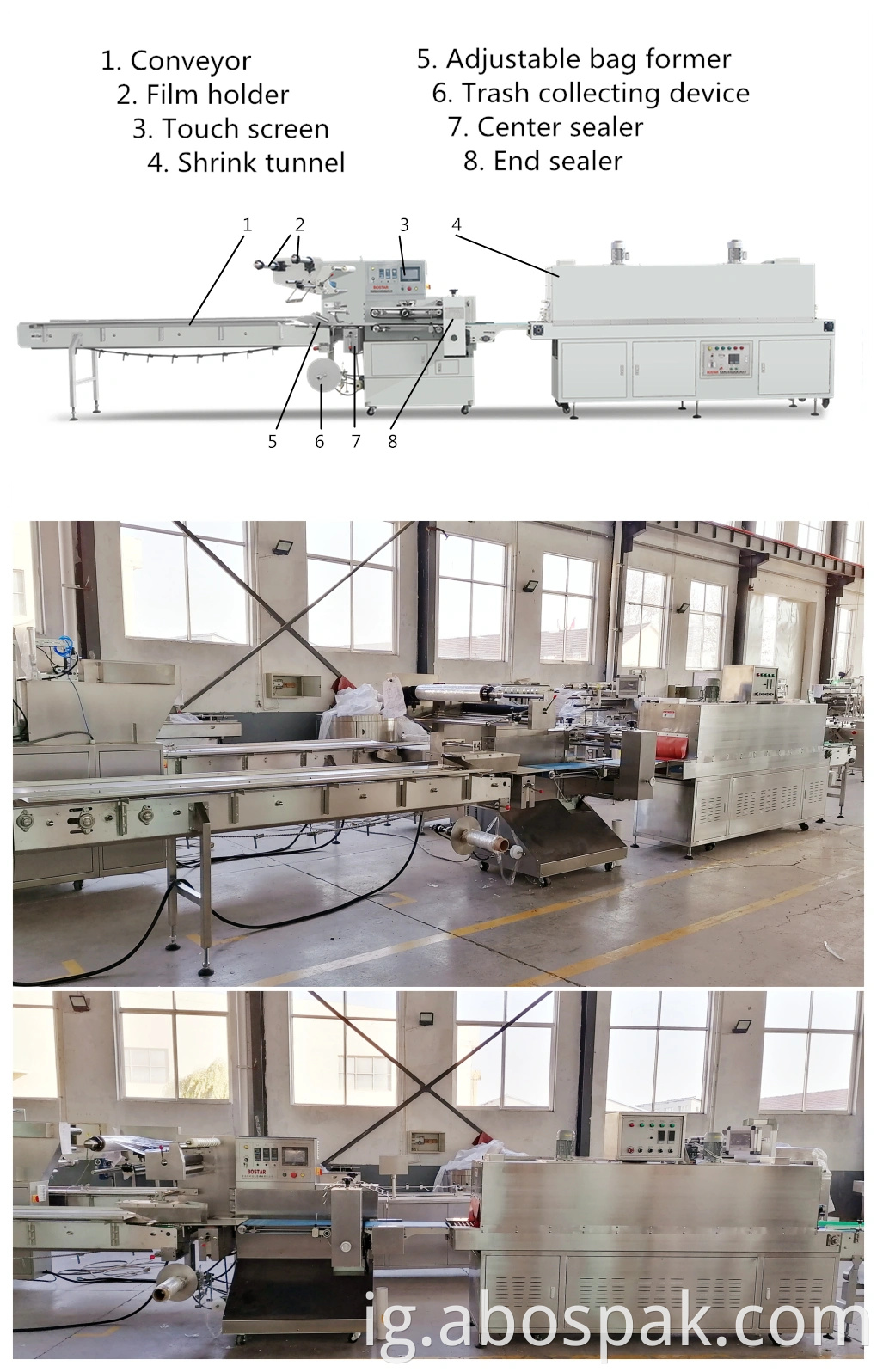 Qingdao Bostar Fresh Mkpụrụ Aki oyibo Multi-Function Automatic kwụ Servo Okpomọkụ Shrinkable Film Ada Ada Wrapping mbukota Machine na Ọwara